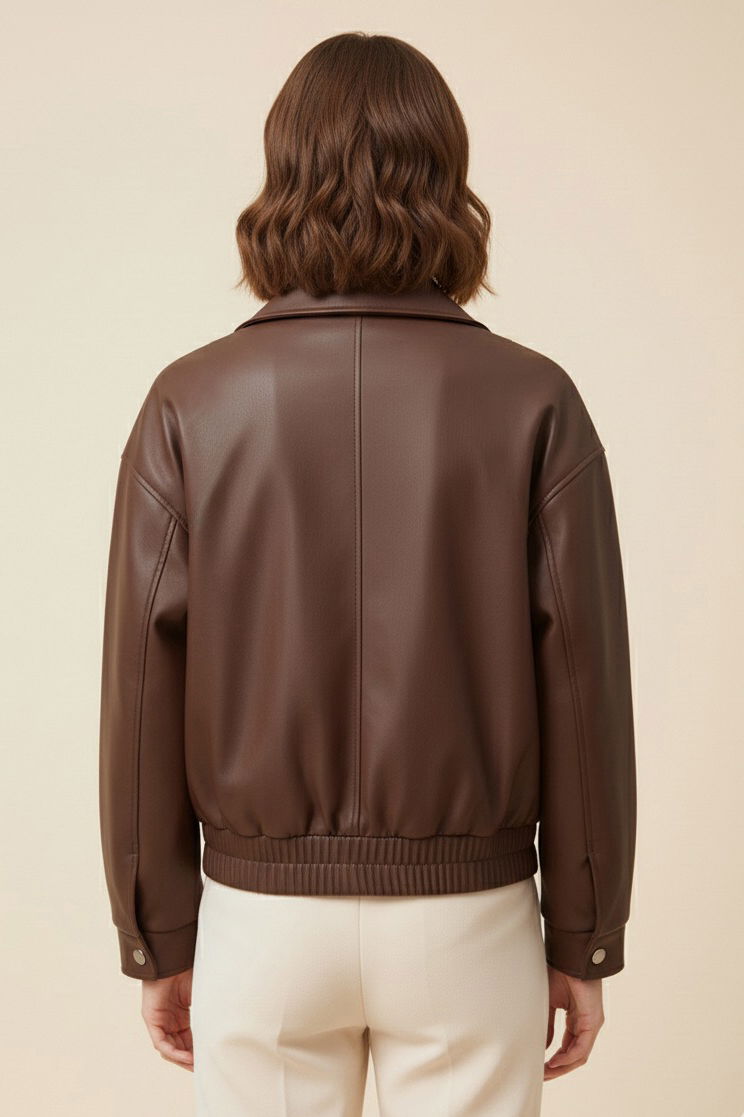 Beli Lastikli Deri Ceket - 27808-KAHVE - 4