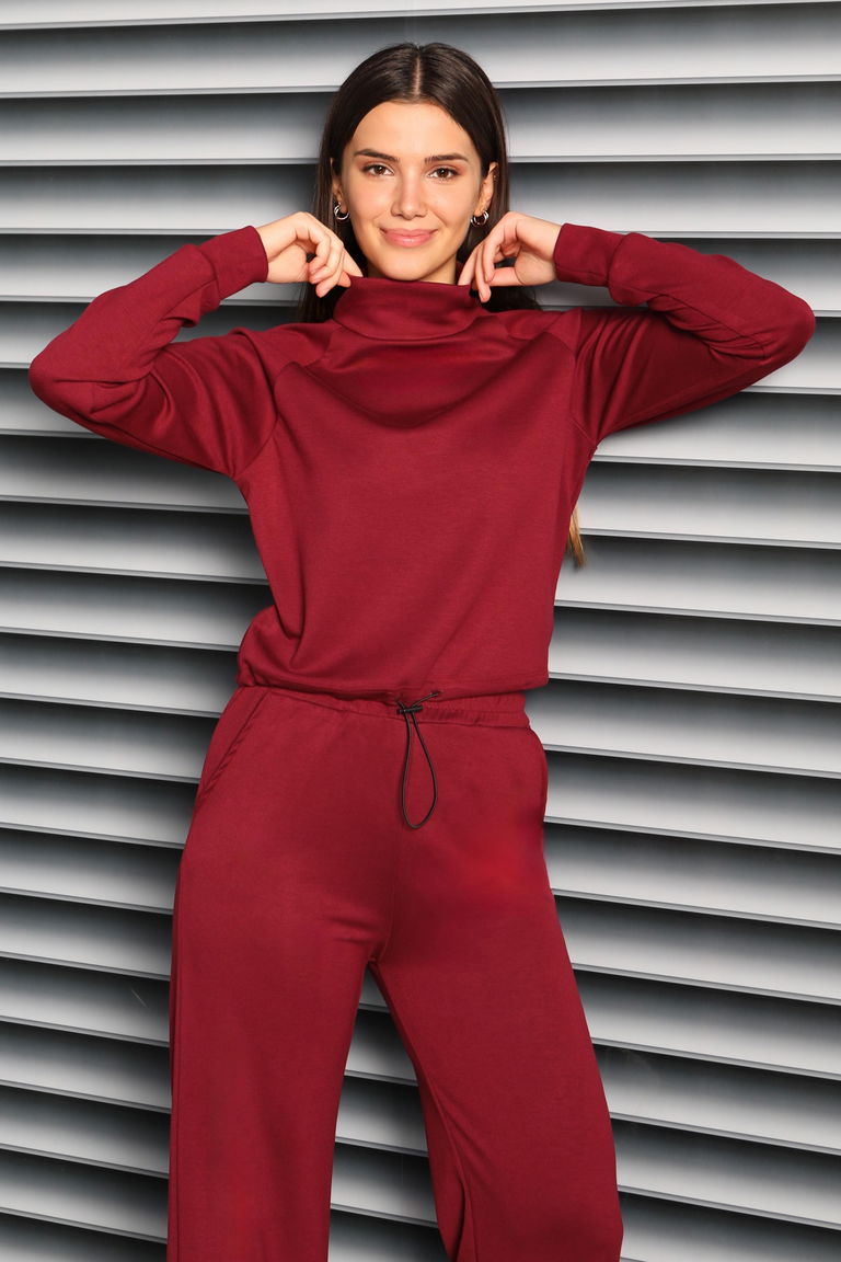 Beli Lastikli Detaylı Modal İkili Takım - 27876-BORDO - TOFİSA