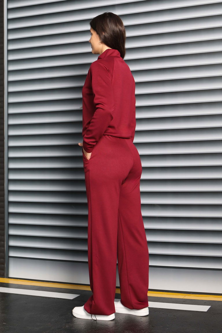 Beli Lastikli Detaylı Modal İkili Takım - 27876-BORDO - TOFİSA