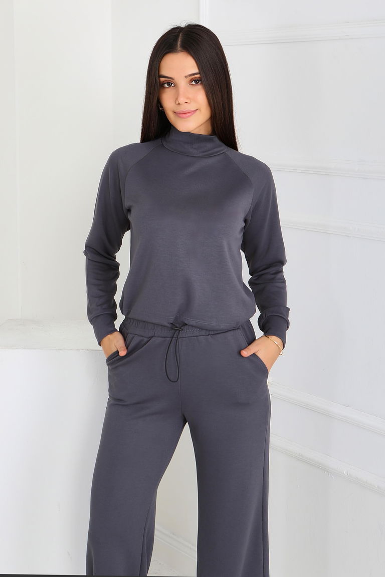 Beli Lastikli Detaylı Modal İkili Takım - 27876-FUME - TOFİSA