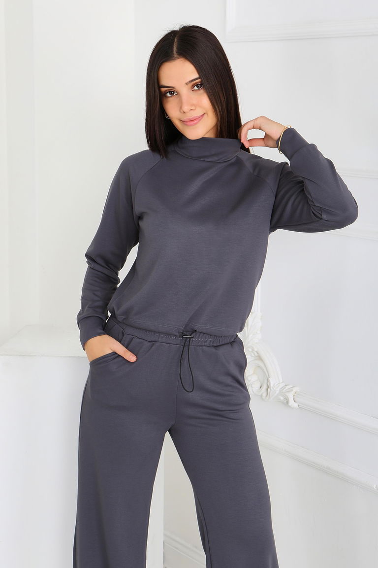 Beli Lastikli Detaylı Modal İkili Takım - 27876-FUME - TOFİSA