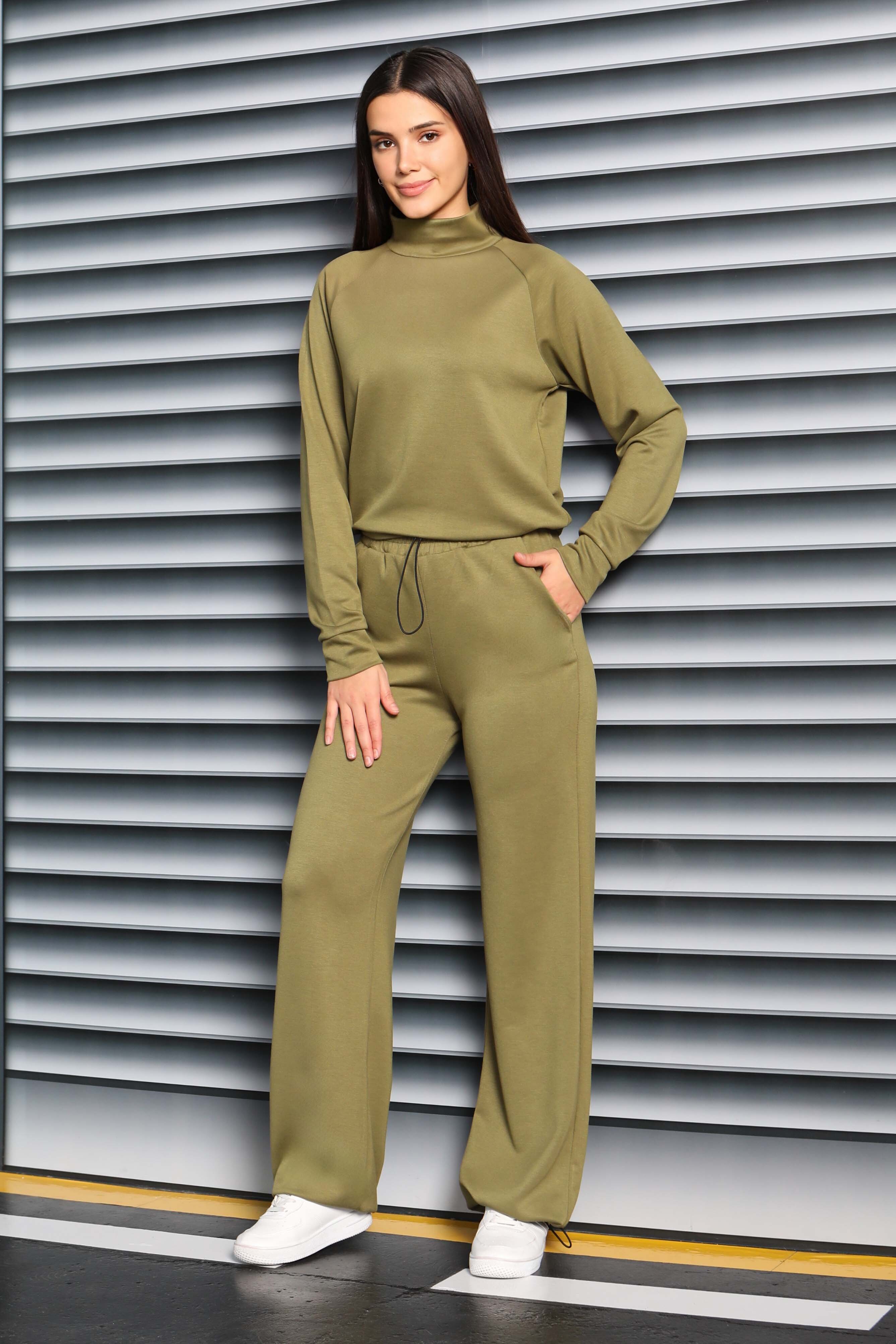 Beli Lastikli Detaylı Modal İkili Takım - 27876-HAKI - 1