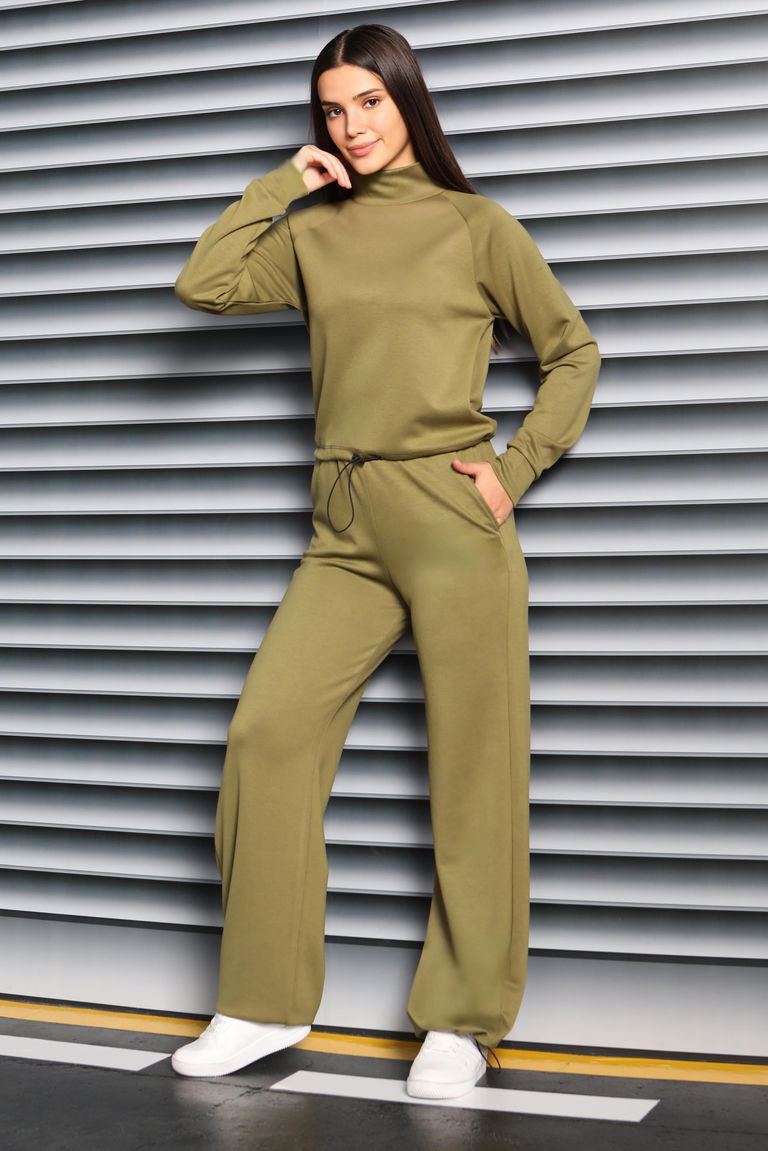 Beli Lastikli Detaylı Modal İkili Takım - 27876-HAKI - TOFİSA