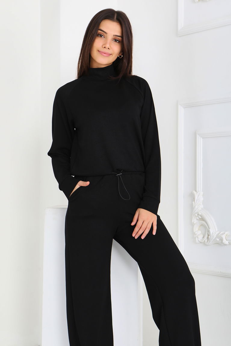 Beli Lastikli Detaylı Modal İkili Takım - 27876-SIYAH - TOFİSA