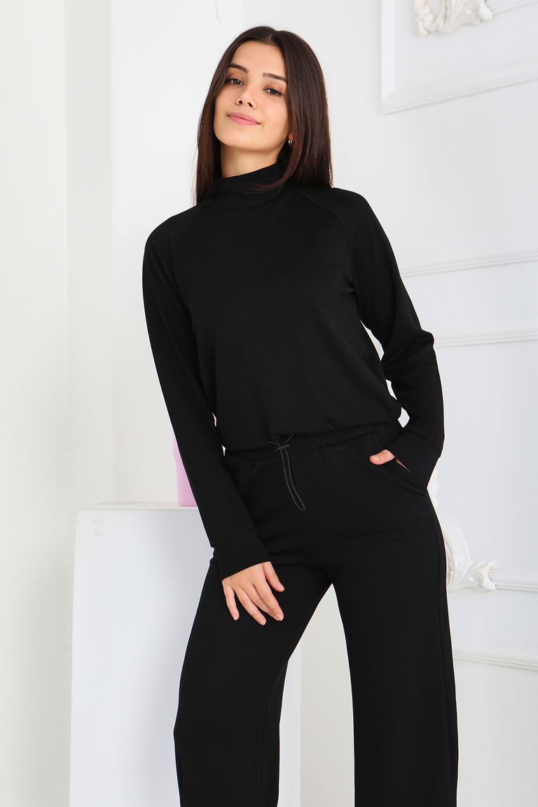 Beli Lastikli Detaylı Modal İkili Takım - 27876-SIYAH - TOFİSA