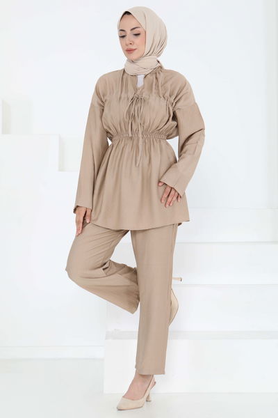 Beli Lastikli İkili Takım Bej - 27177 