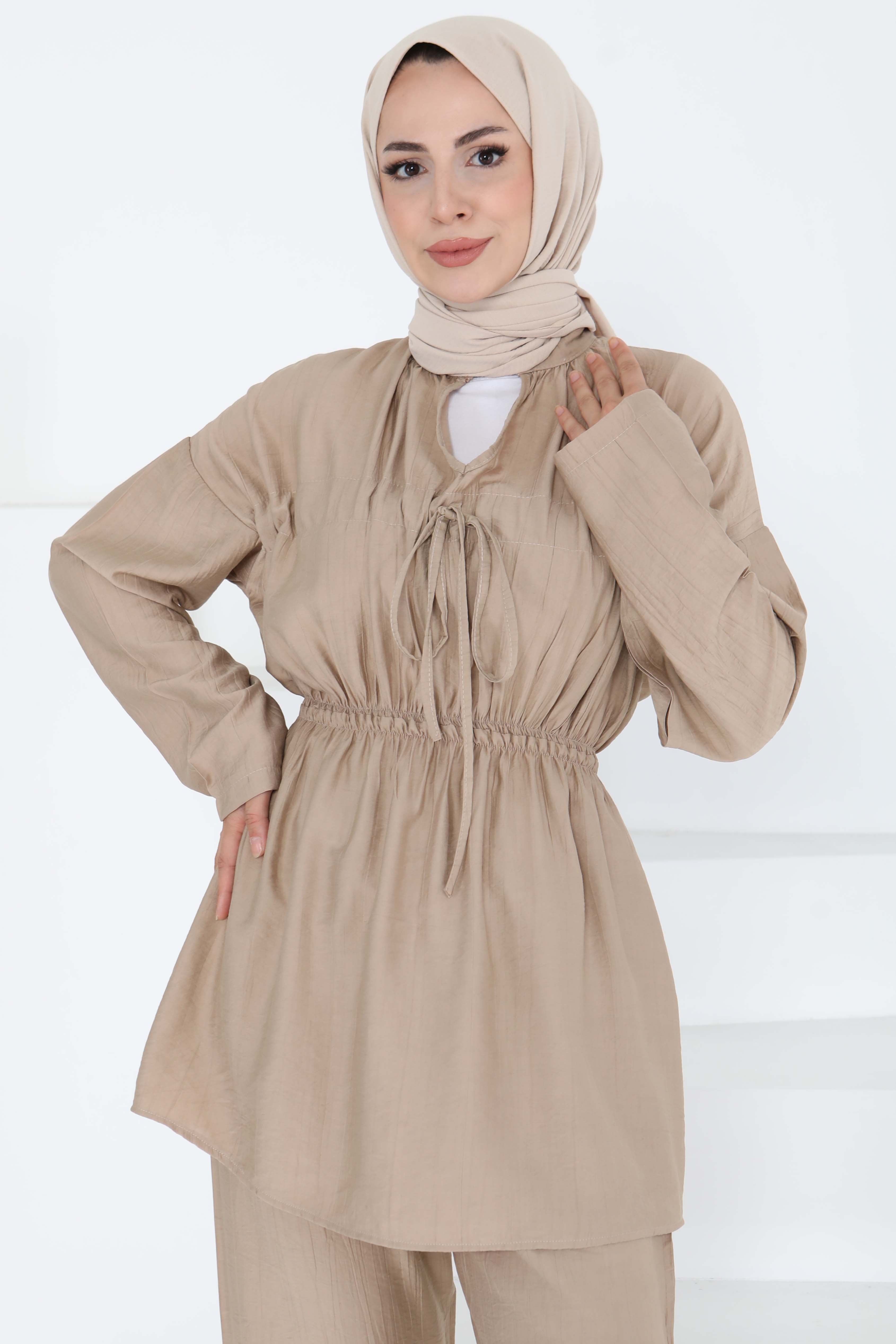 Beli Lastikli İkili Takım Bej - 27177 - 3