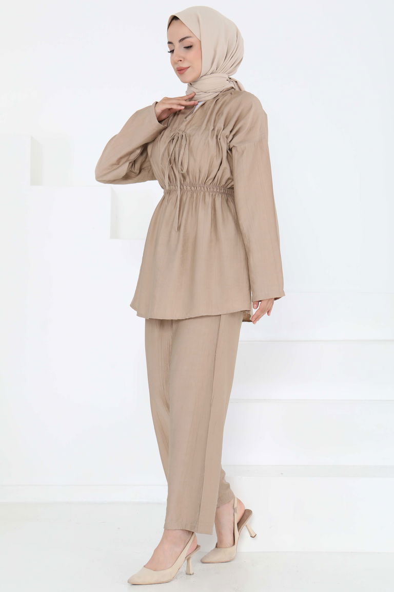 Beli Lastikli İkili Takım Bej - 27177 - TOFİSA