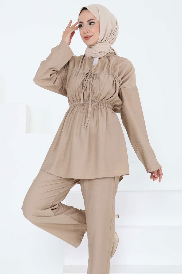 Beli Lastikli İkili Takım Bej - 27177 - TOFİSA