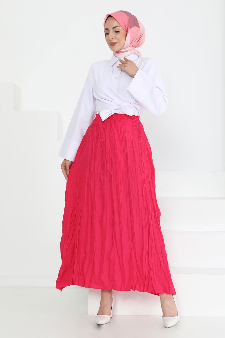 Beli Lastikli Kırışık Etek - 27013 - TOFİSA