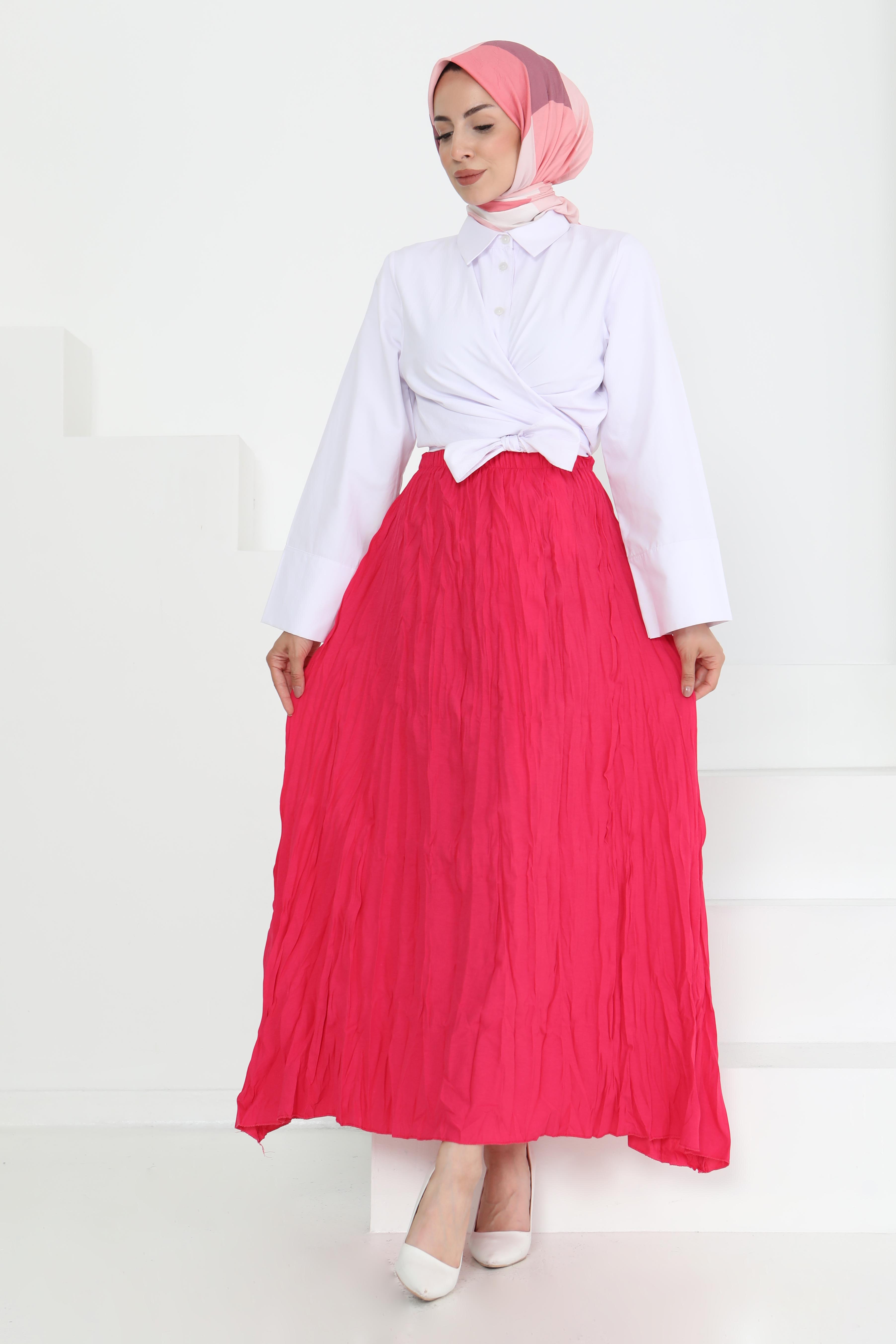 Beli Lastikli Kırışık Etek - 27013 - 2