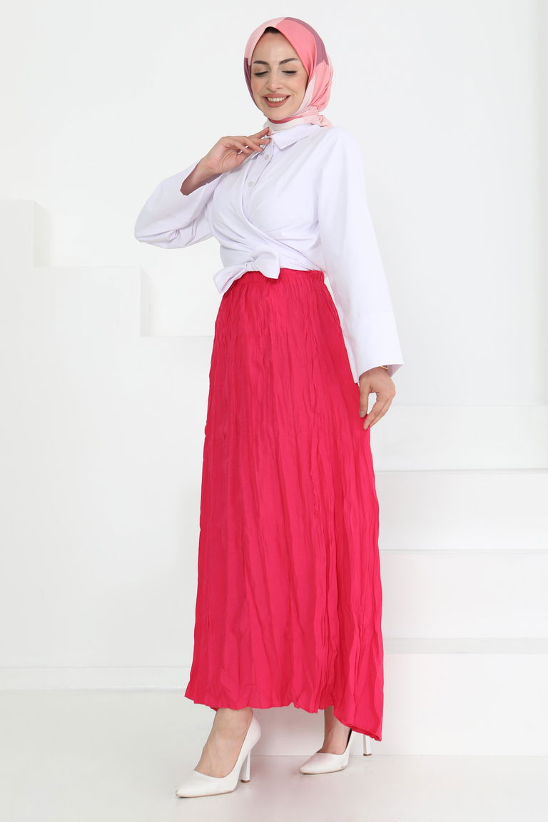 Beli Lastikli Kırışık Etek - 27013 - TOFİSA