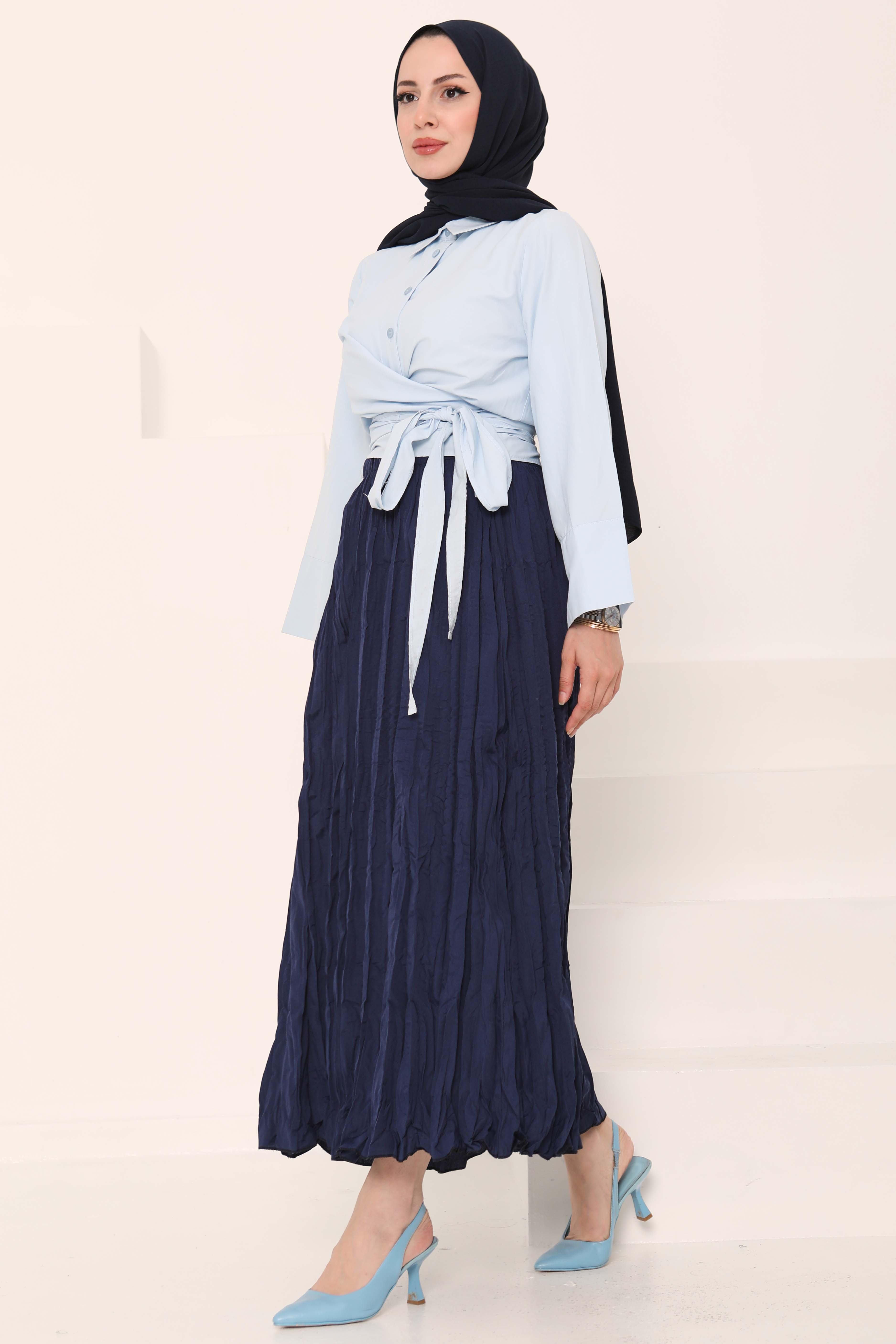 Beli Lastikli Kırışık Etek - 27013 - 3