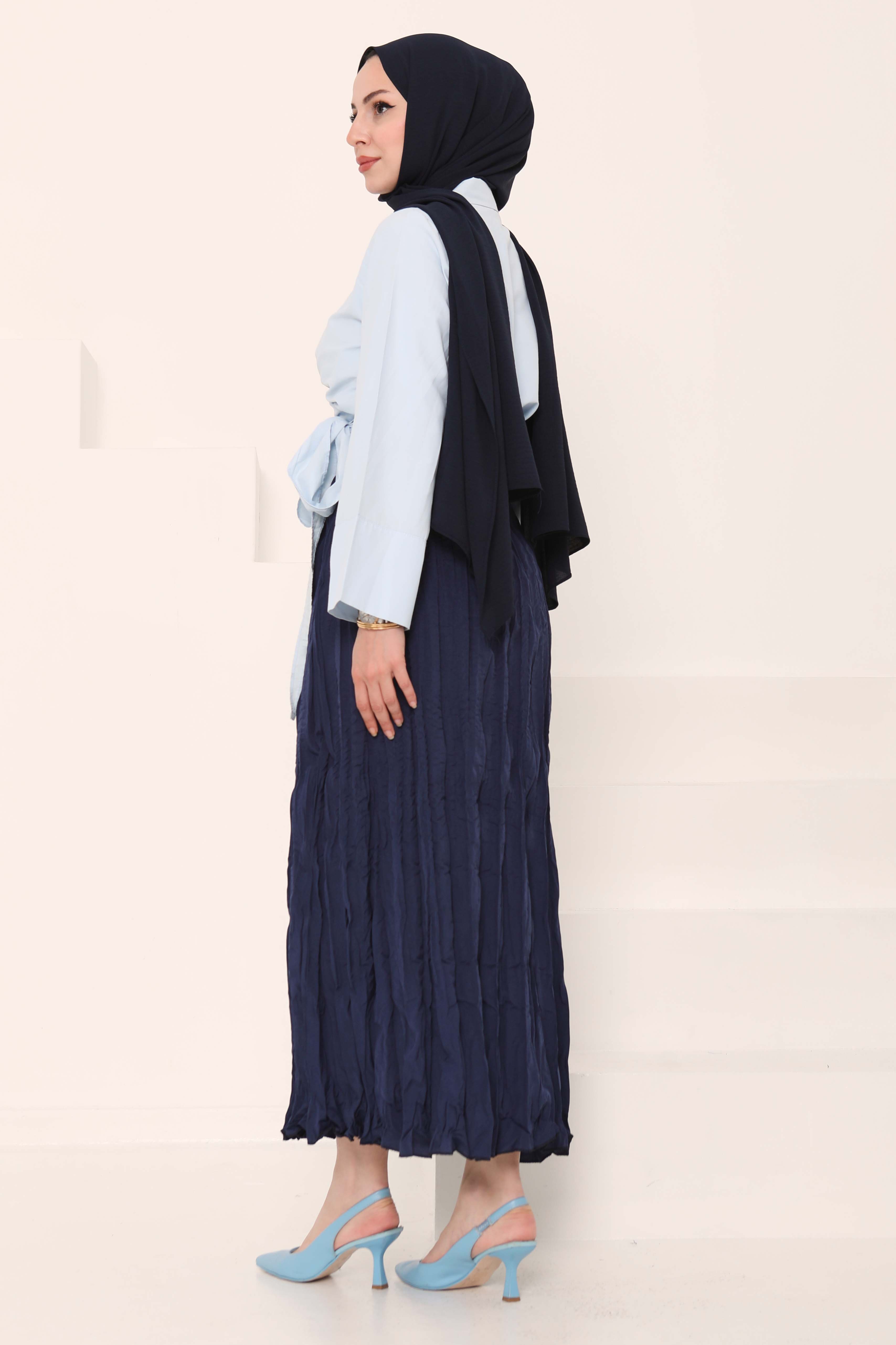 Beli Lastikli Kırışık Etek - 27013 - 6