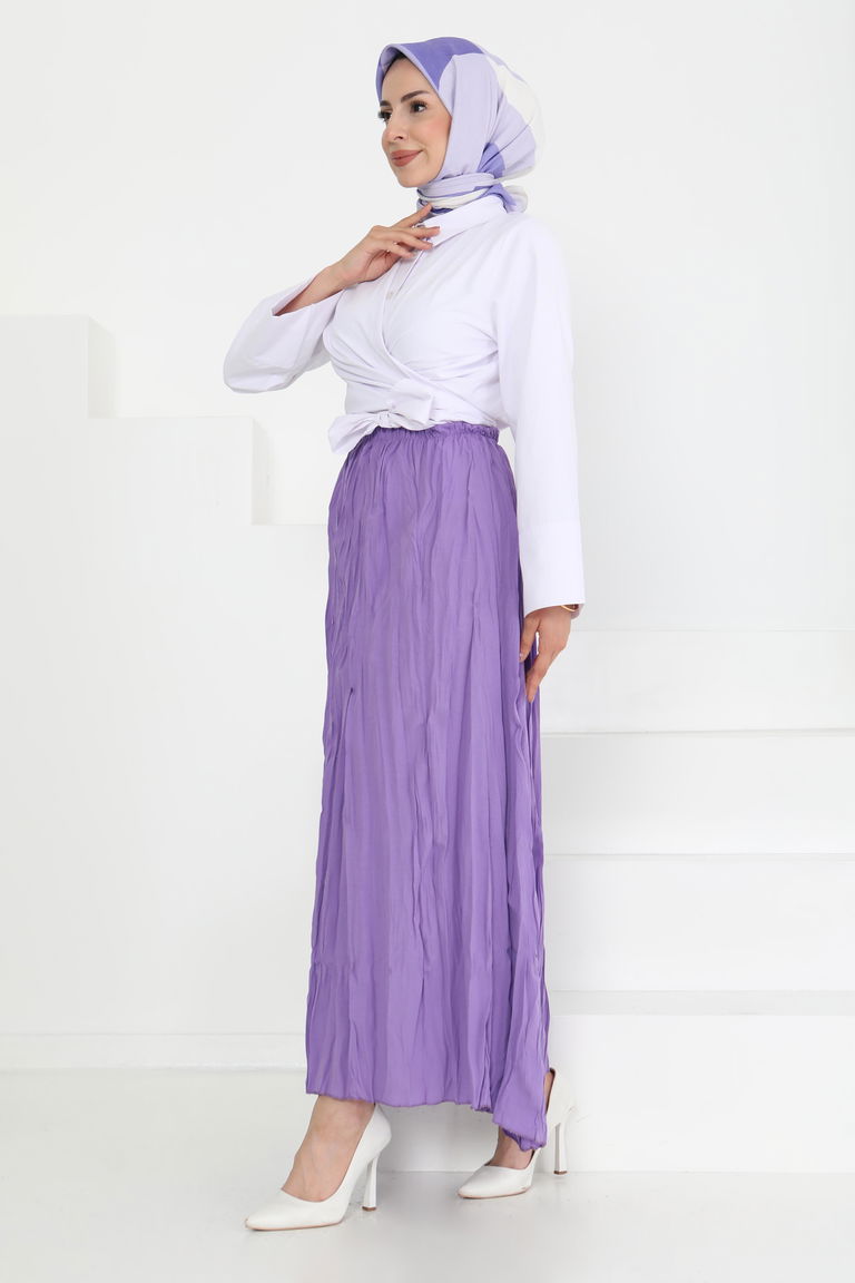 Beli Lastikli Kırışık Etek - 27013 - TOFİSA