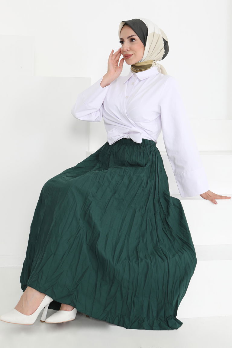 Beli Lastikli Kırışık Etek - 27013 - TOFİSA