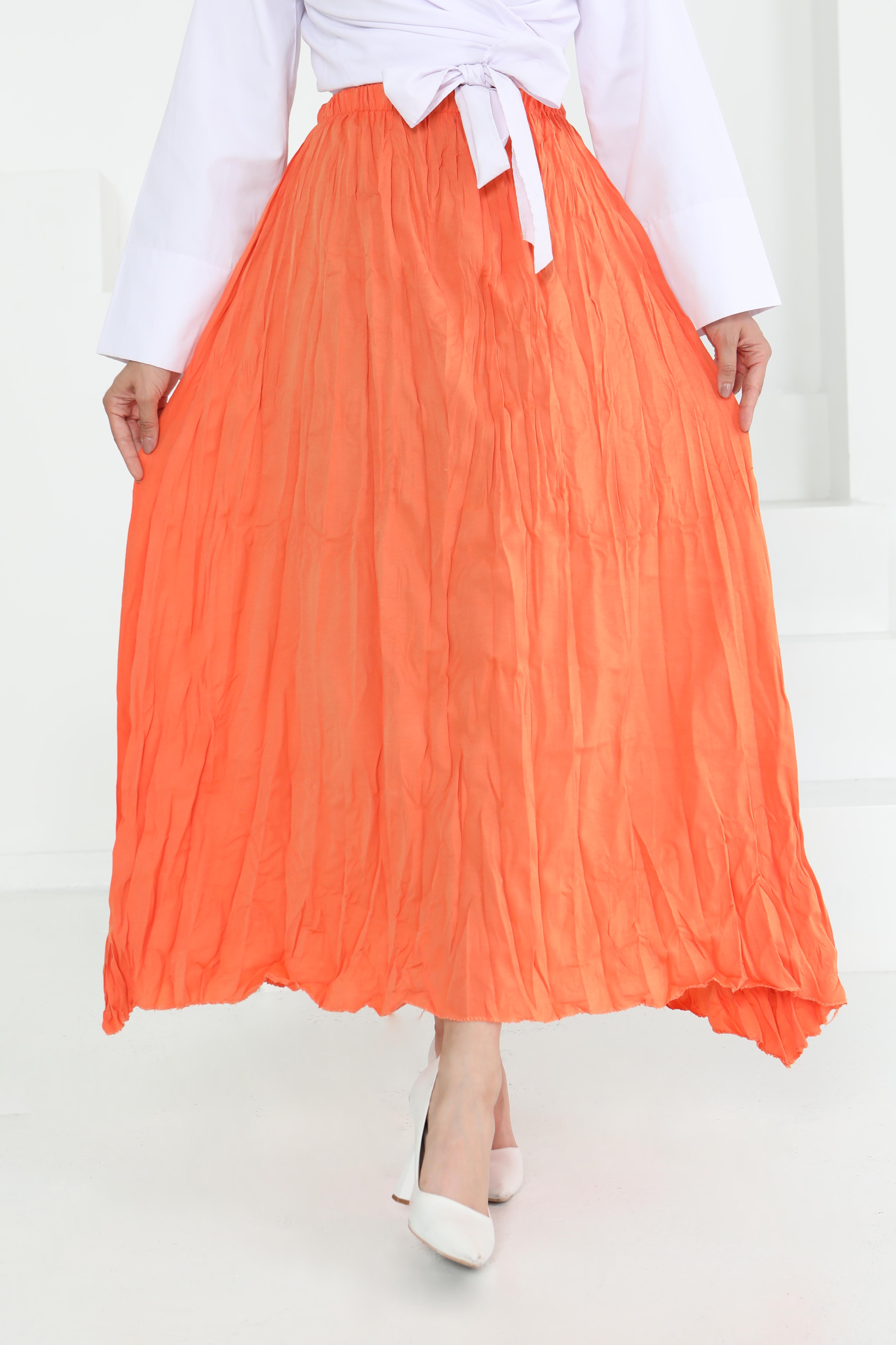 Beli Lastikli Kırışık Etek Oranj - 27013 - 5