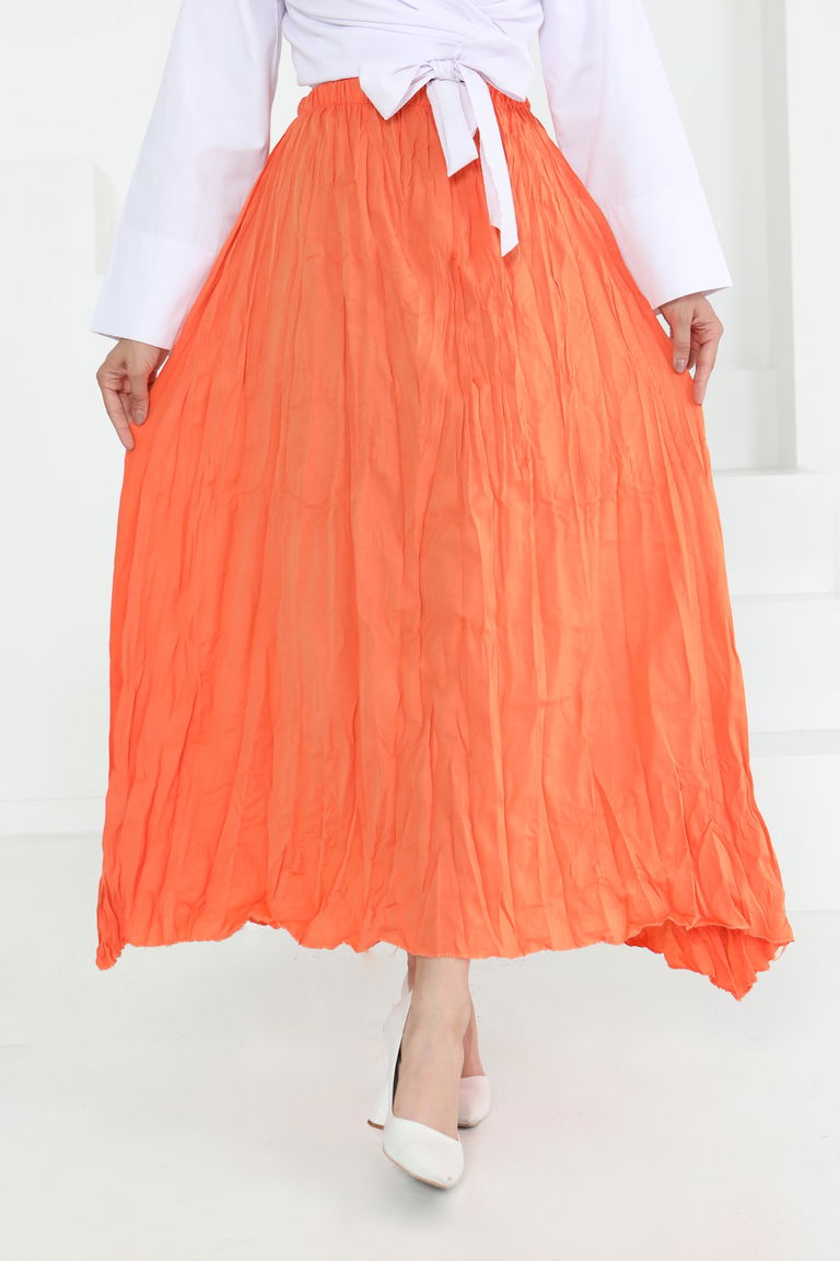 Beli Lastikli Kırışık Etek Oranj - 27013 - TOFİSA