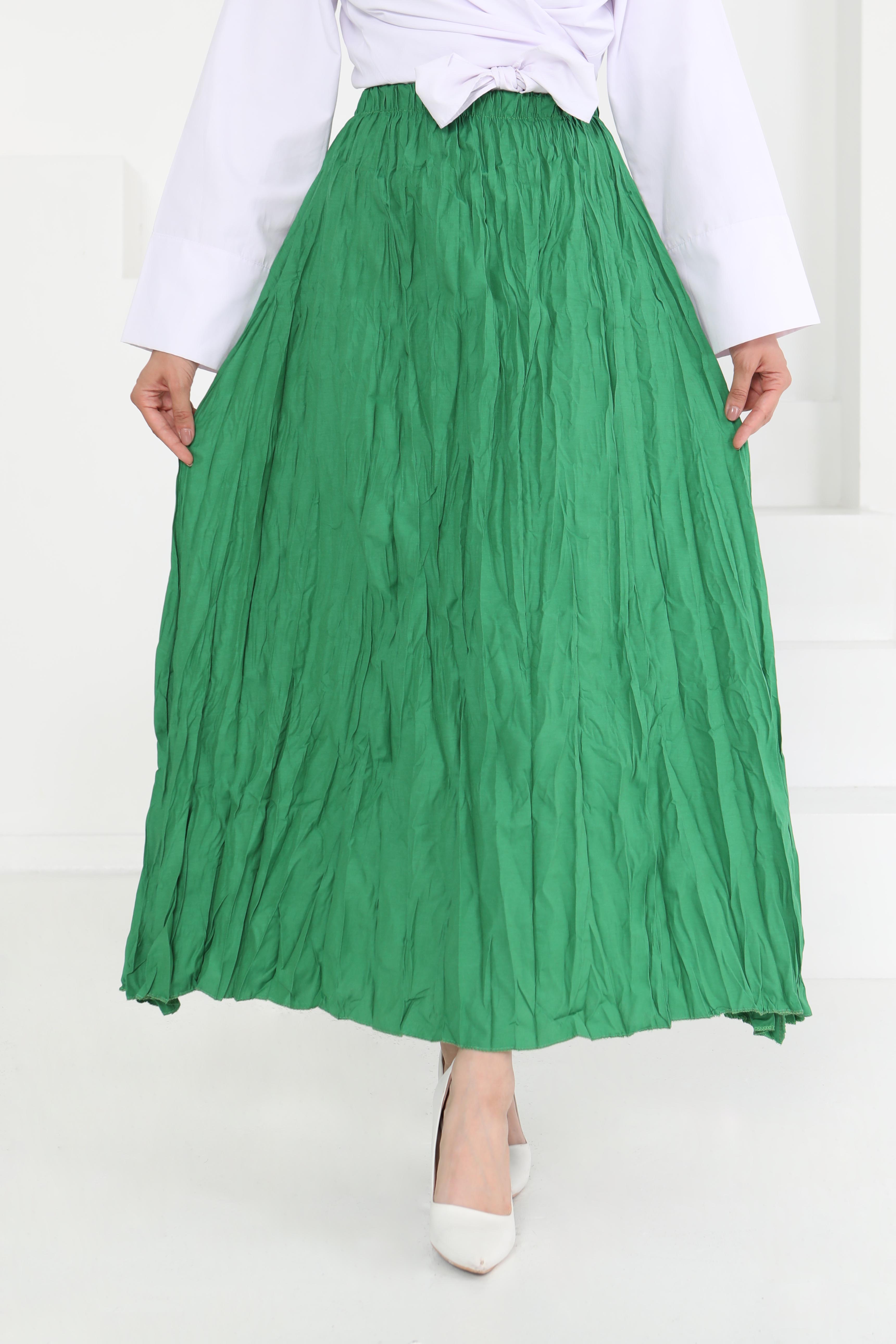 Beli Lastikli Kırışık Etek Yesil - 27013 - 3