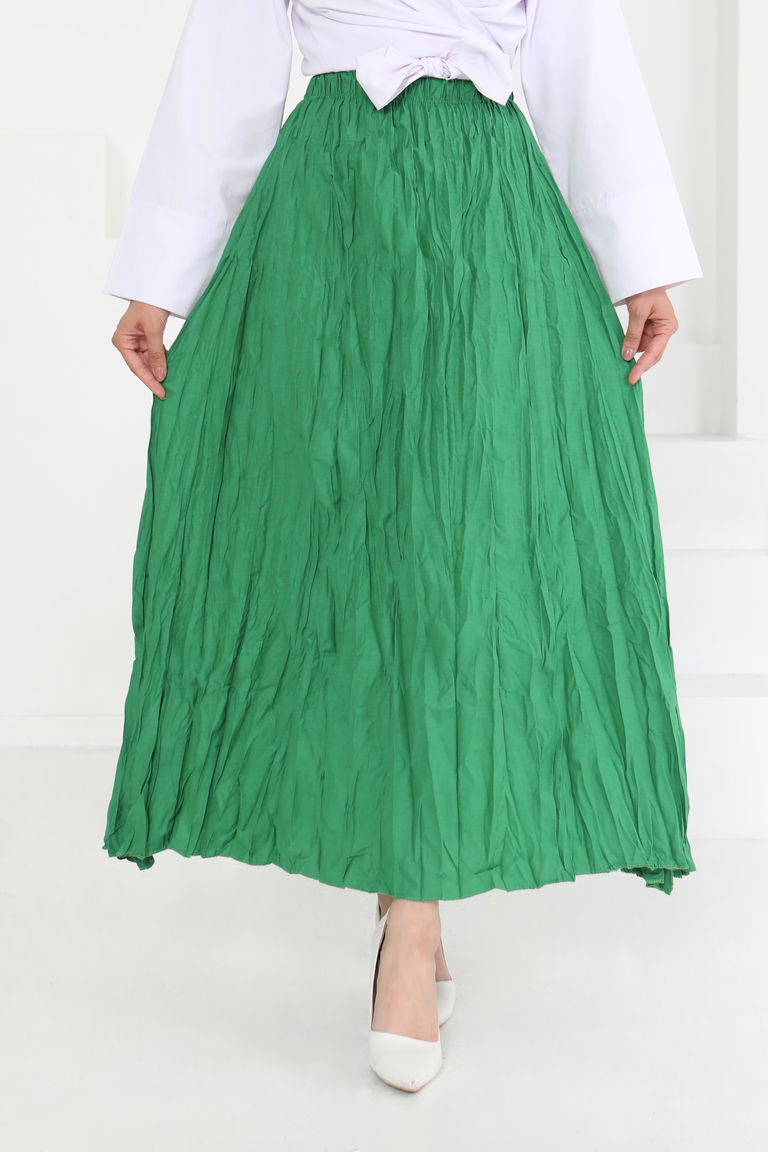 Beli Lastikli Kırışık Etek Yesil - 27013 - TOFİSA