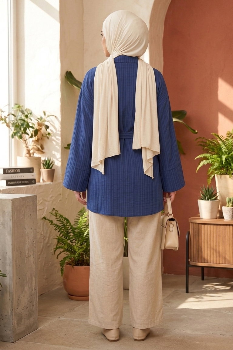 Beli Lastikli Kuşaklı Tunik - 28388-LACIVERT - 3