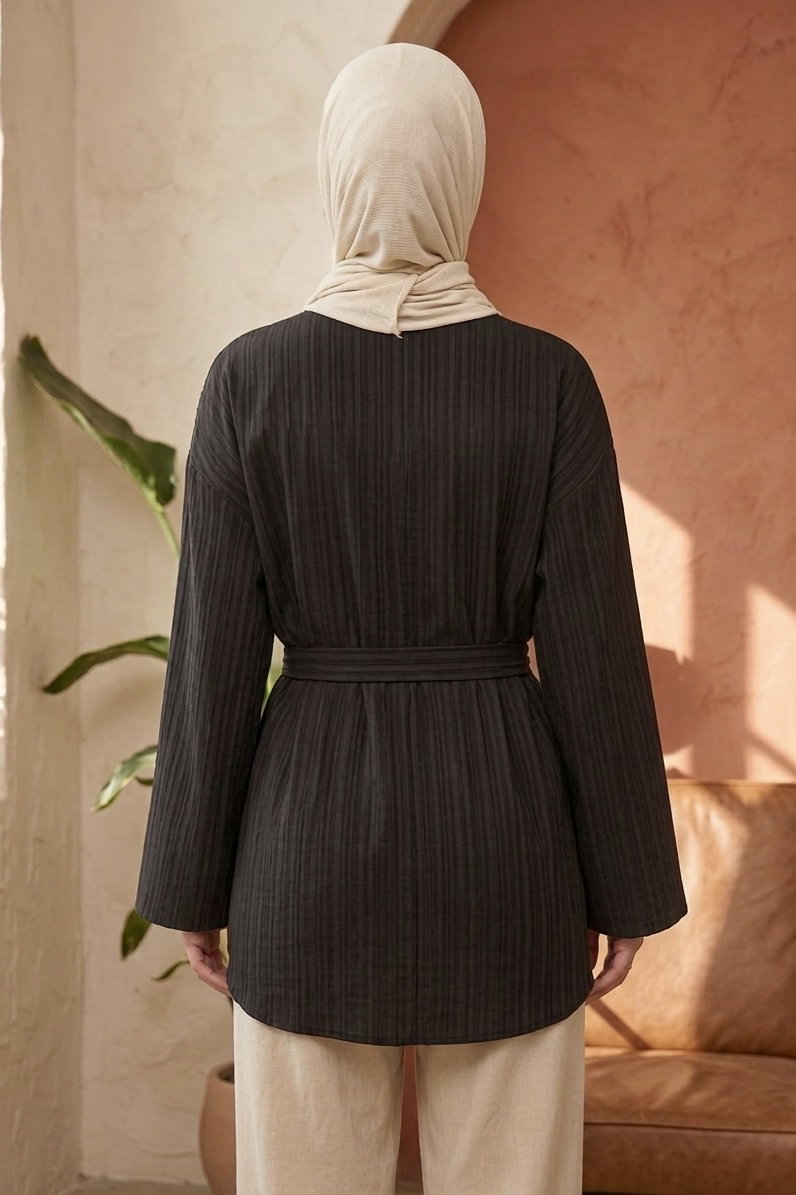 Beli Lastikli Kuşaklı Tunik - 28388-SIYAH - 3