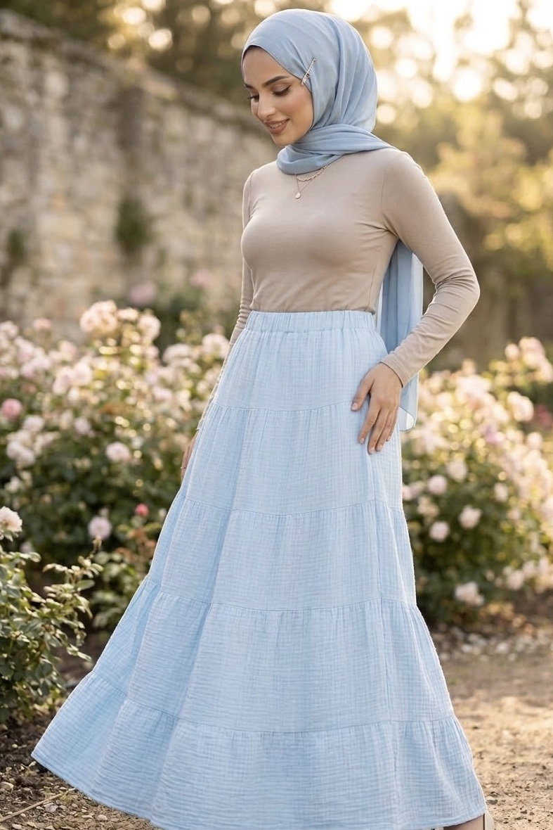 Beli Lastikli Lastikli Astarlı Etek Bebe Mavi - 28483-BEBE-MAVI - 2