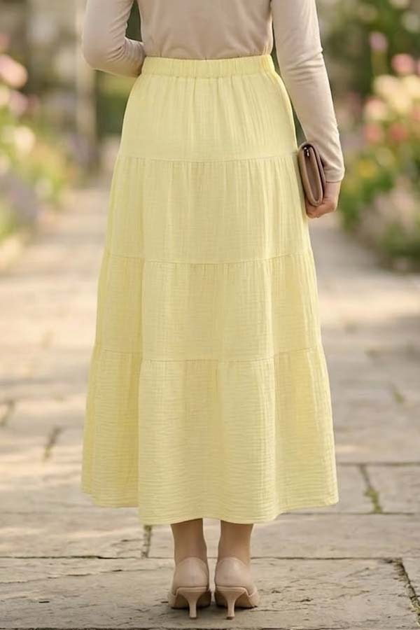 Beli Lastikli Lastikli Astarlı Etek Sari - 28483-SARI - 3
