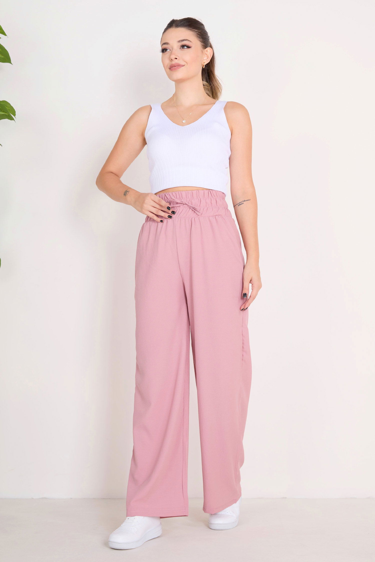 Beli Lastikli Pantolon Gül - 27074 - 3