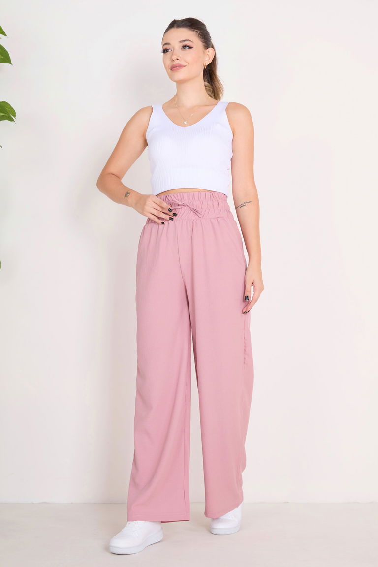 Beli Lastikli Pantolon Gül - 27074 - TOFİSA