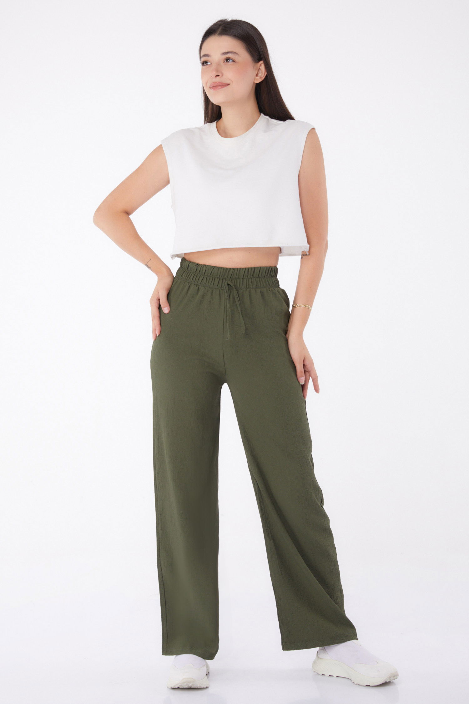 Beli Lastikli Pantolon Haki - 27074 - 1