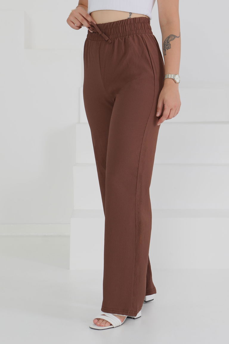 Beli Lastikli Pantolon Kahve - 27074 - TOFİSA