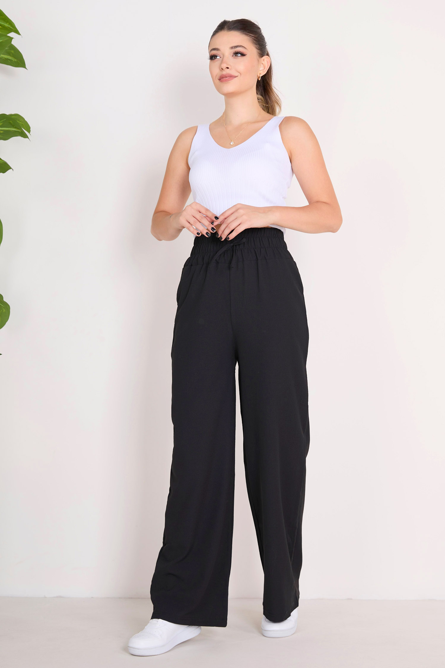 Beli Lastikli Pantolon Siyah - 27074 - 1