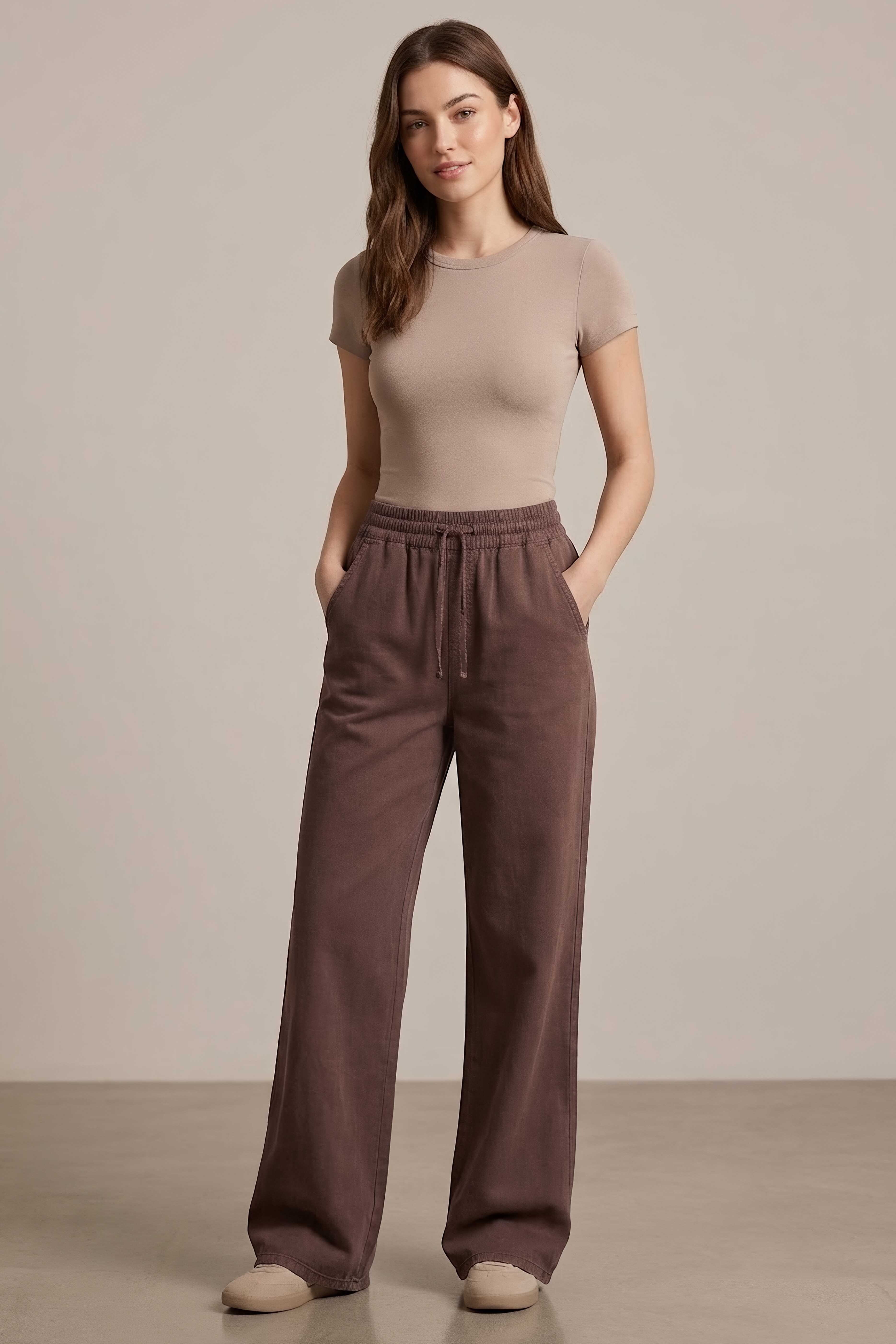 Beli Lastikli Tensel Pantolon Kahve - 28707-KAHVE - 1