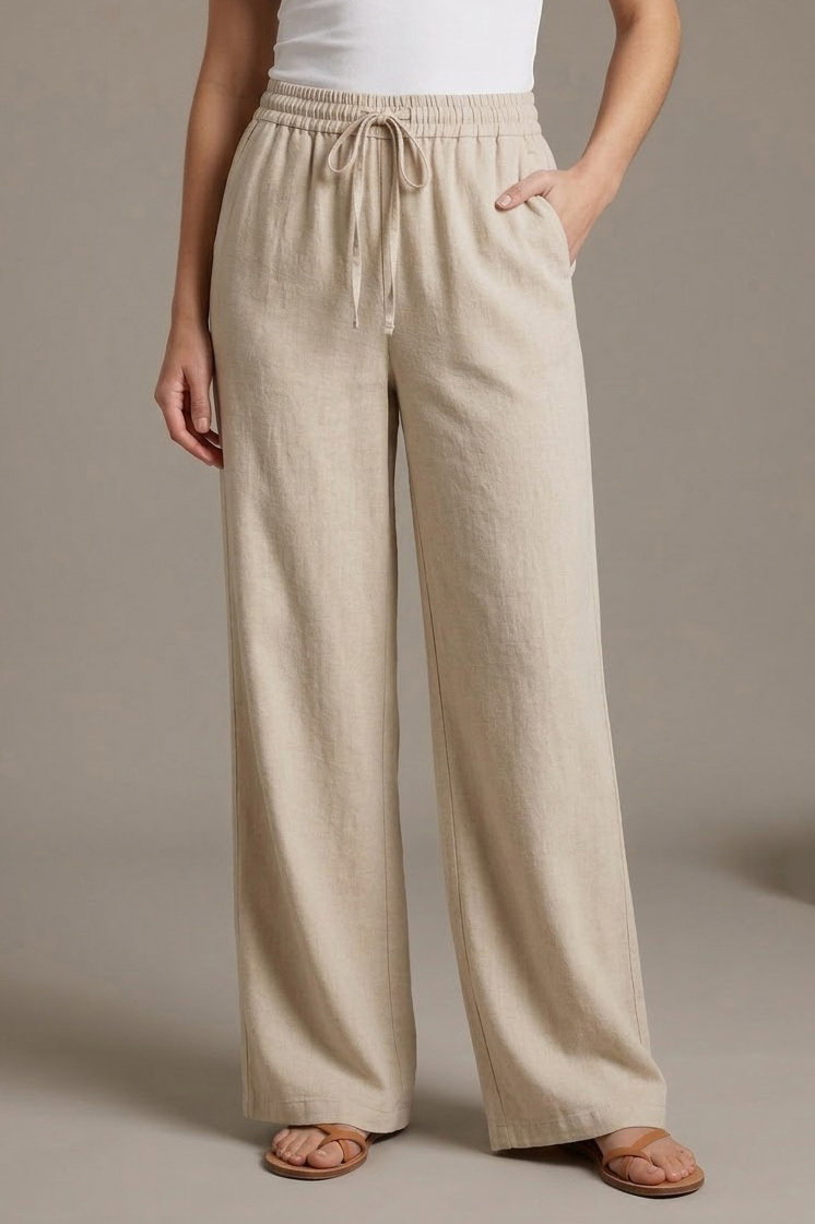 Beli Lastikli Tensel Pantolon Krem - 28707-KREM - 1