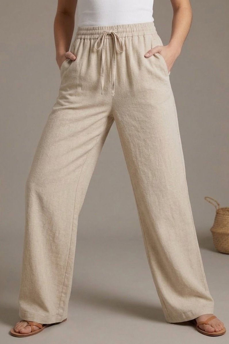 Beli Lastikli Tensel Pantolon Krem - 28707-KREM - 2