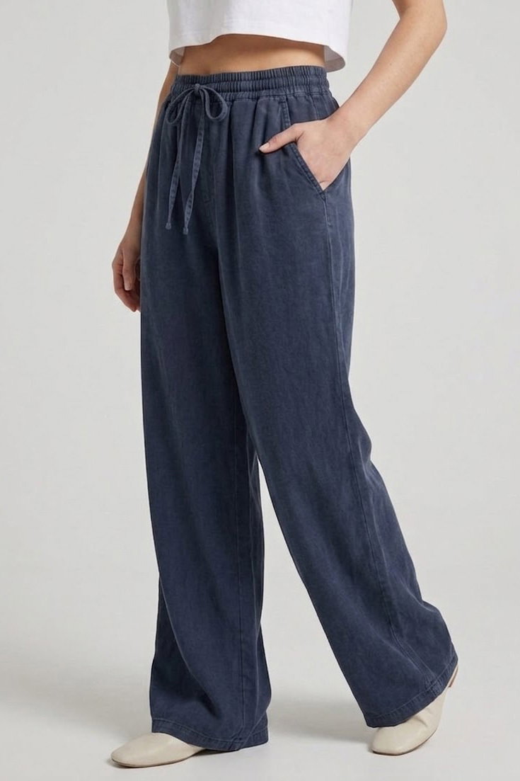 Beli Lastikli Tensel Pantolon Lacivert - 28707-LACIVERT - 2