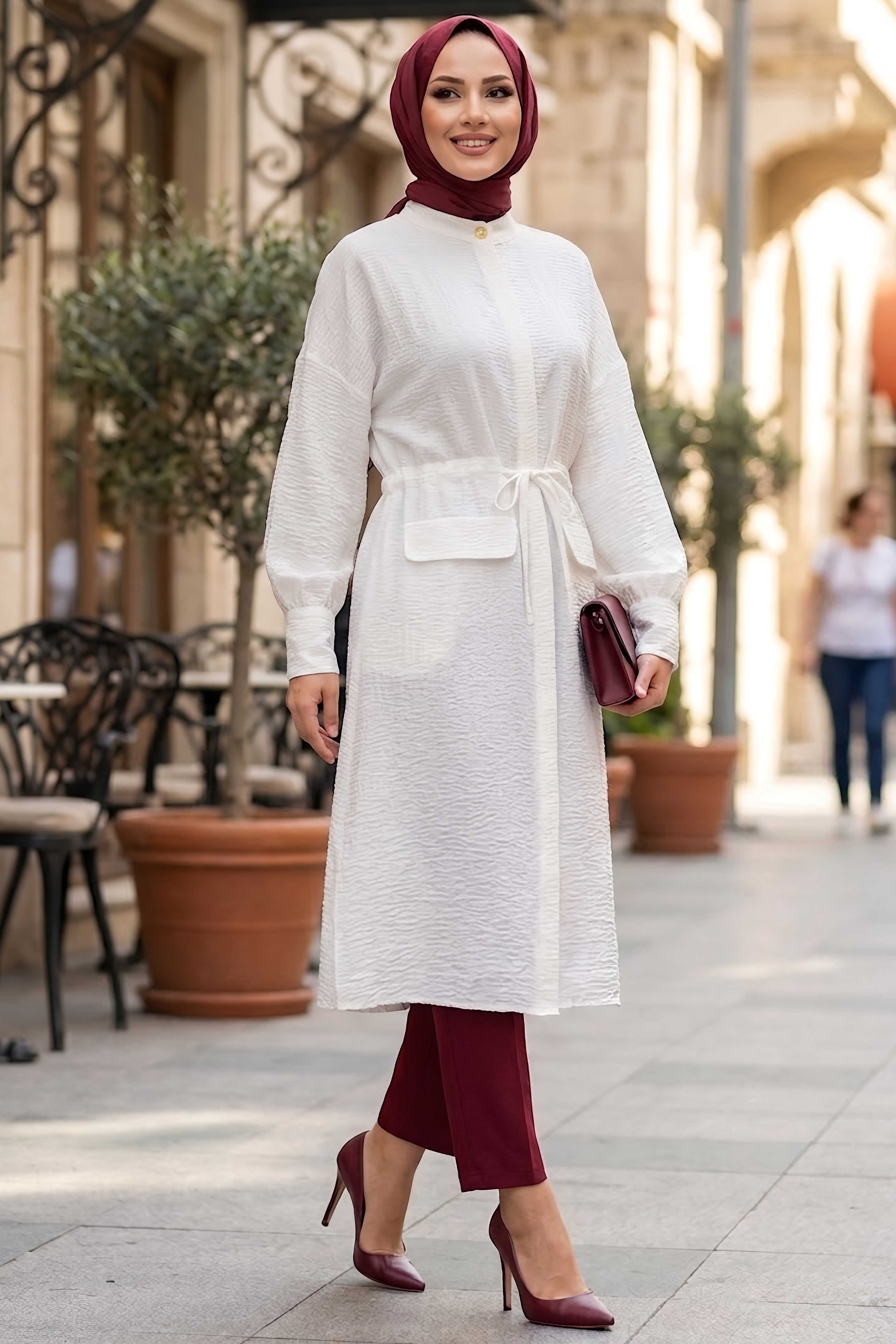 Beli Tünel Detaylı Kap Beyaz - 28822-BEYAZ - 1