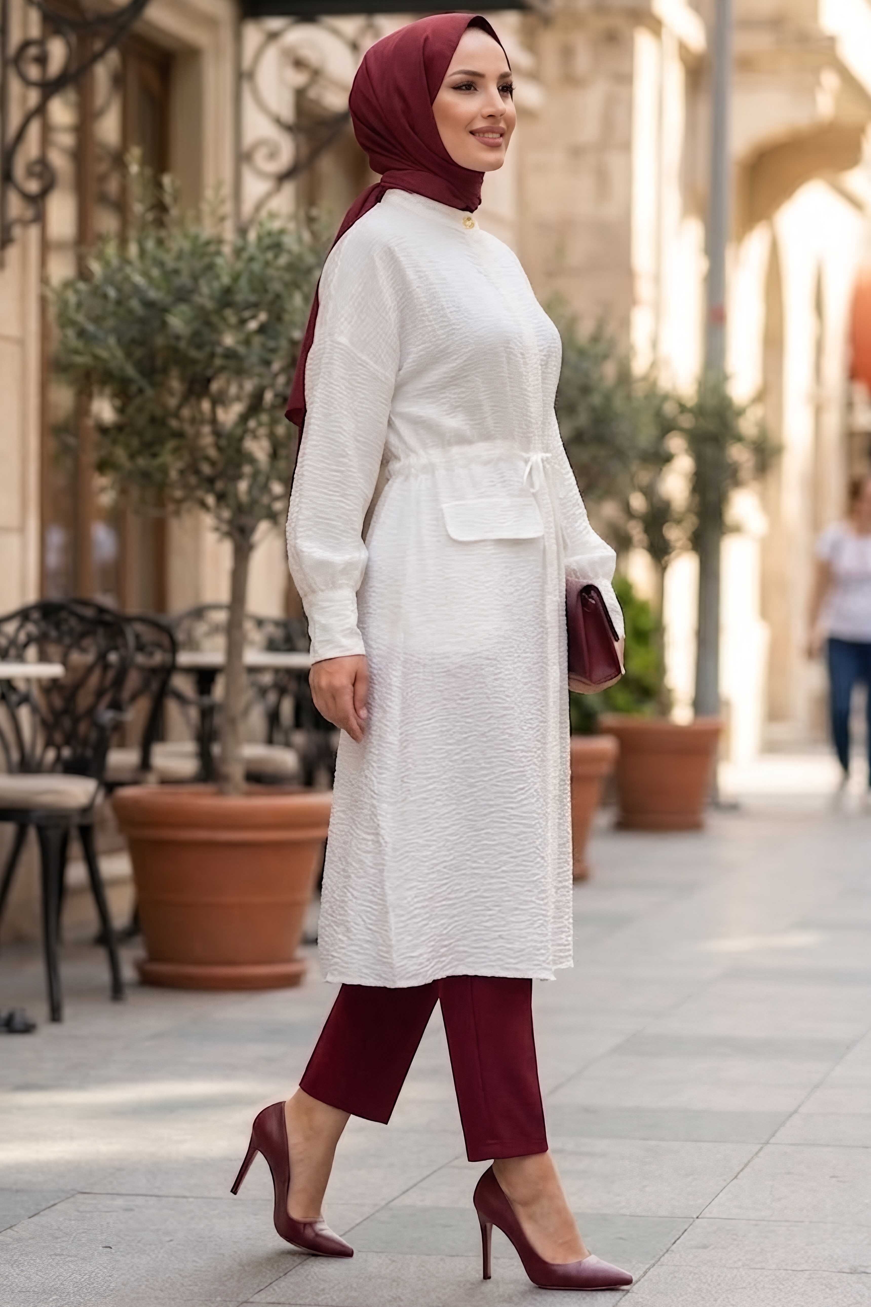 Beli Tünel Detaylı Kap Beyaz - 28822-BEYAZ - 2