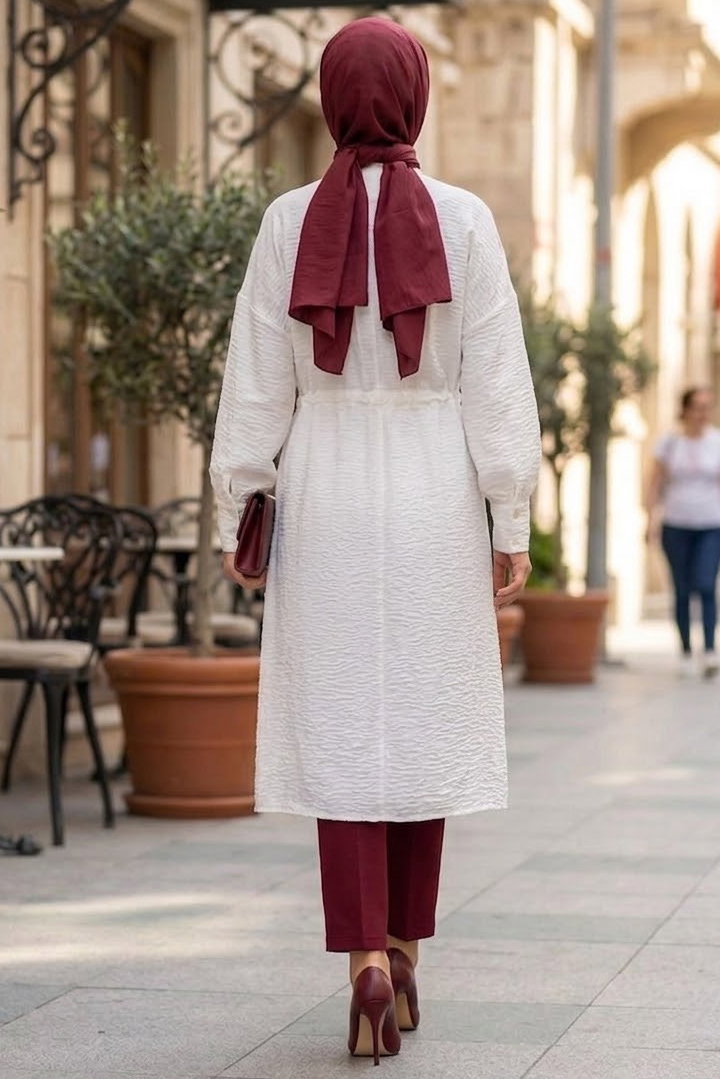 Beli Tünel Detaylı Kap Beyaz - 28822-BEYAZ - 4
