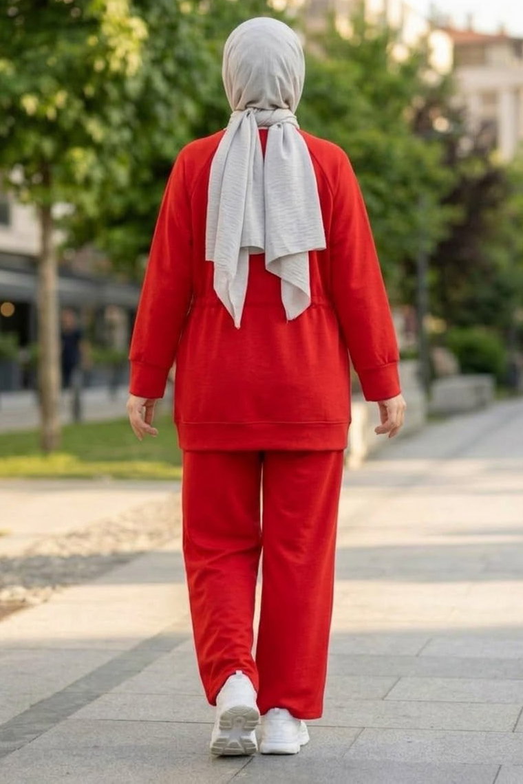 Beli Tünel Detaylı Oysh Modal Takım Kirmizi - 29158-KIRMIZI - 3