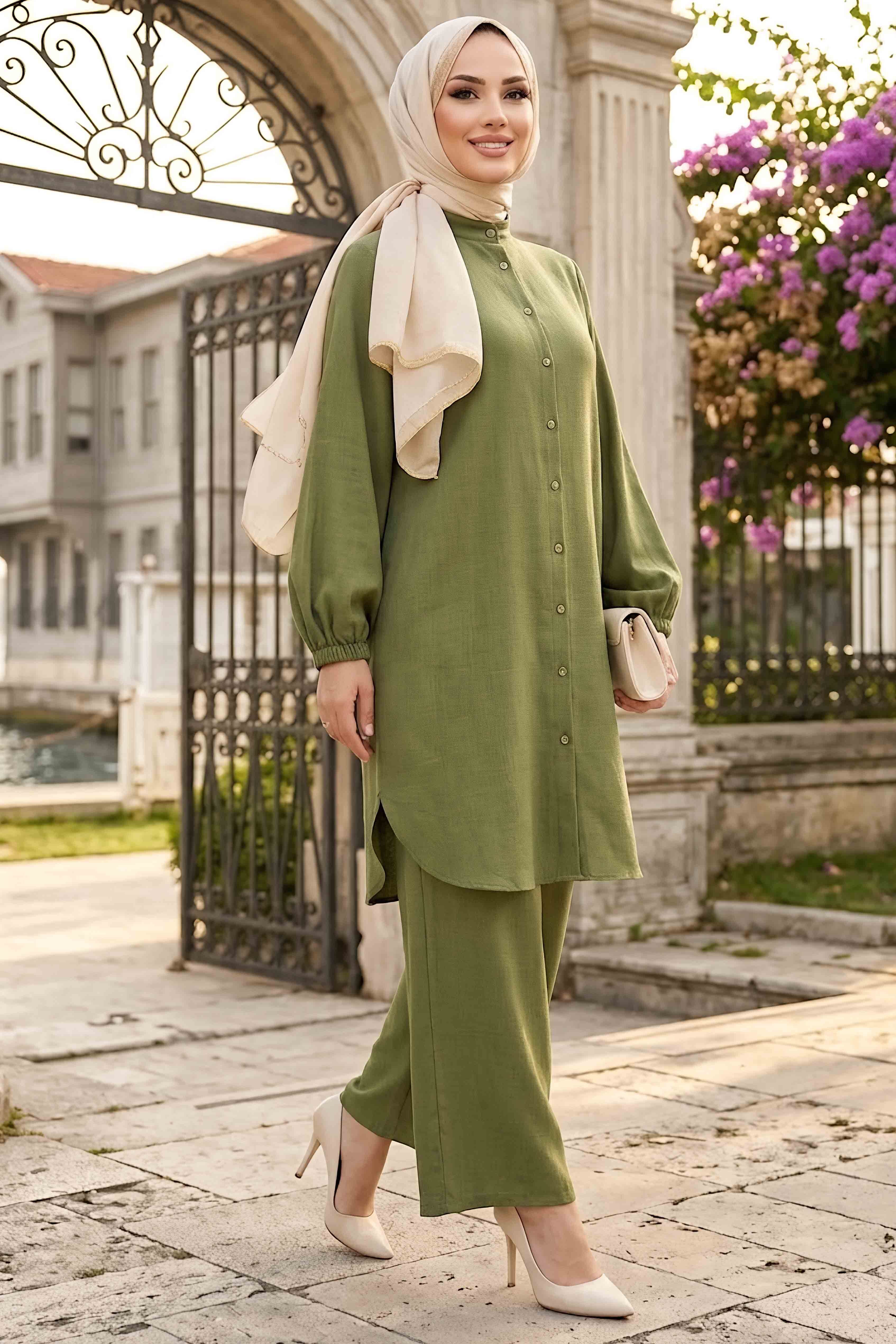 Bileği Lastik Detaylı İkili Takım Haki - 1341-HAKI - 1
