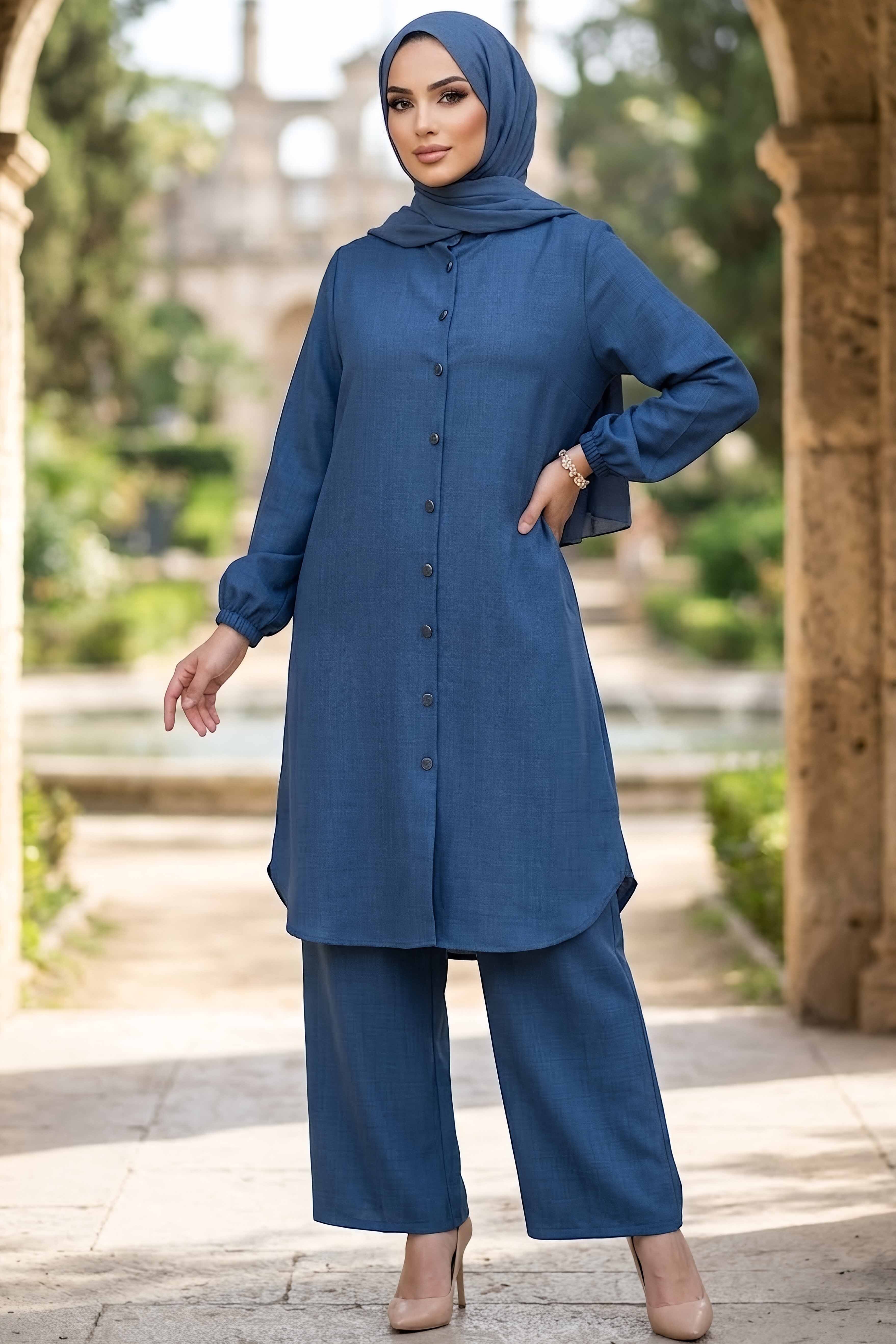 Bileği Lastik Detaylı İkili Takım Indigo - 1341-INDIGO - 2