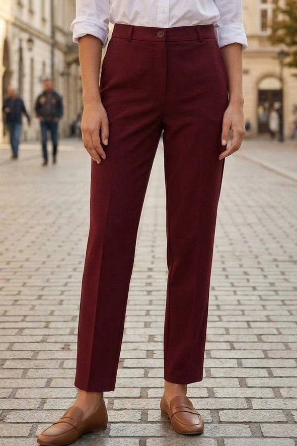 Bilekte Kumaş Pantolon Bordo - 29102-BORDO - 2