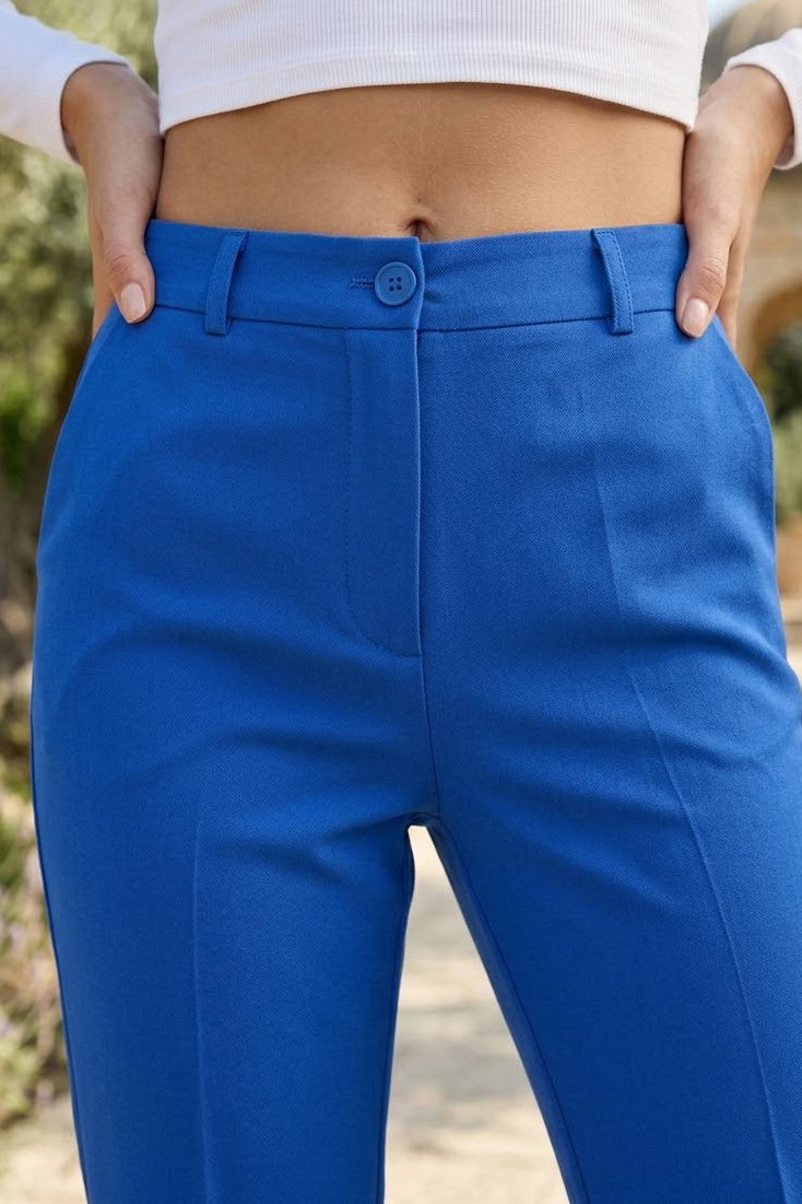 Bilekte Kumaş Pantolon Saks - 29102-SAKS - 2