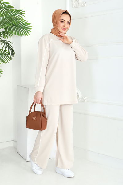 Biye Detaylı İkili Takım - 2058-KREM 