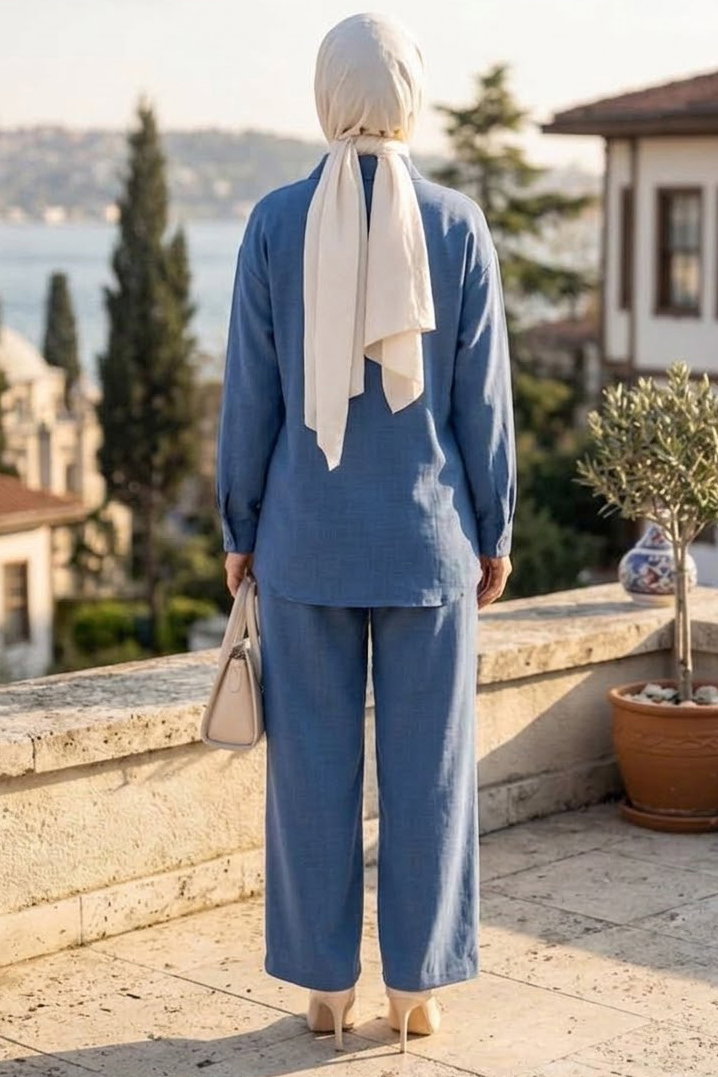 Biye Detaylı İkili Takım Indigo - 1340-INDIGO - 3
