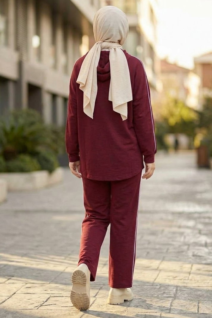 Biye Detaylı Oysh Modal İkili Takım Bordo - 1359-BORDO - 3