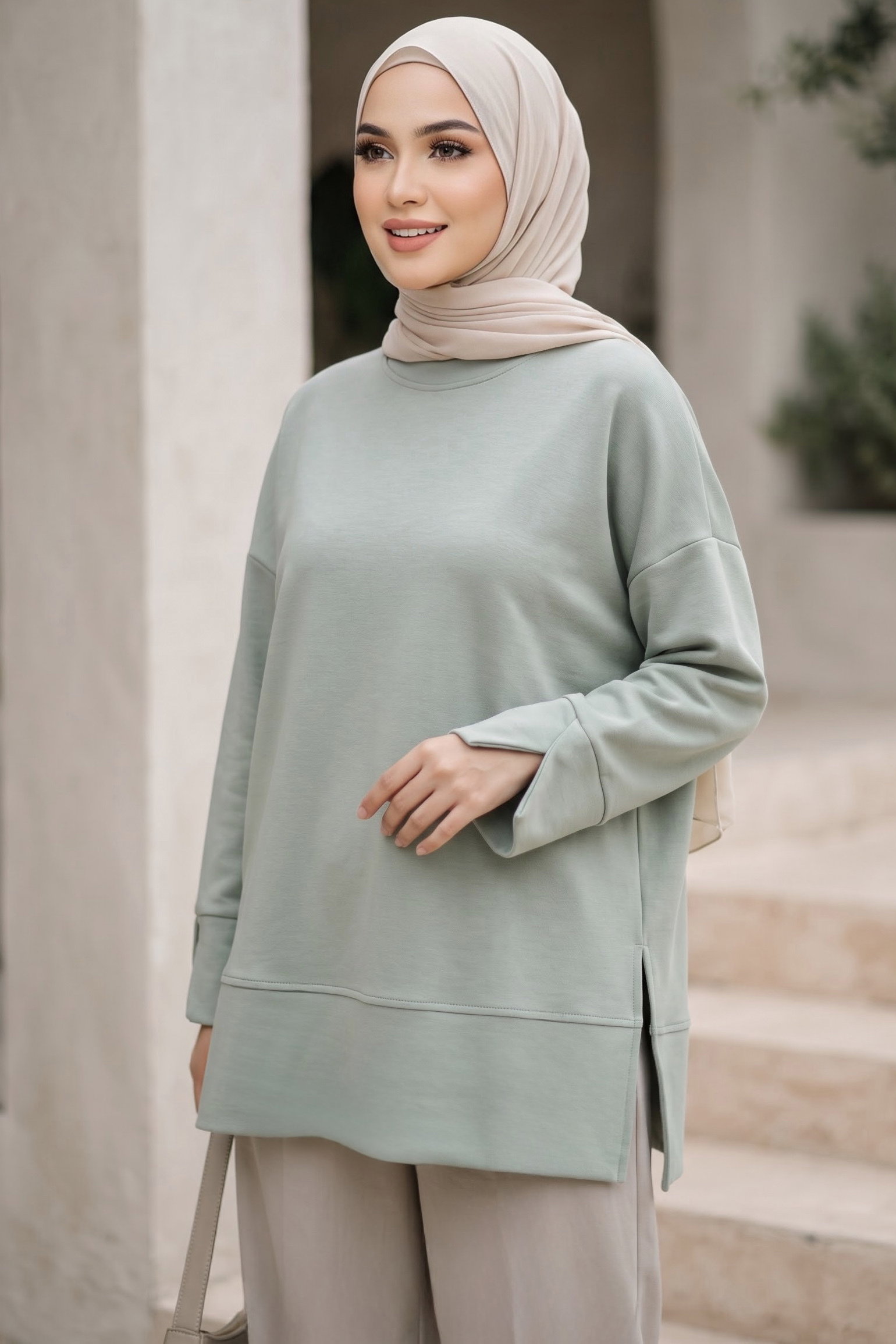Biye Detaylı Oysh Modal Tunik çağla - 29288-CAGLA - 1