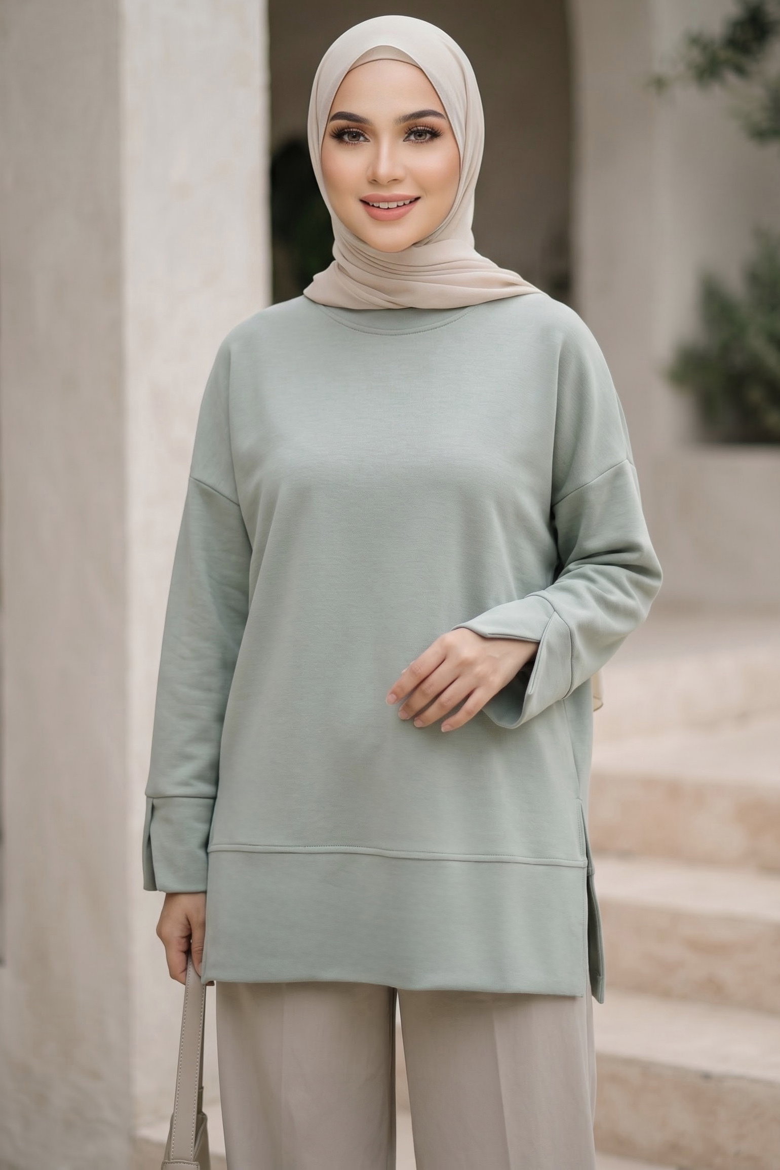Biye Detaylı Oysh Modal Tunik çağla - 29288-CAGLA - 2